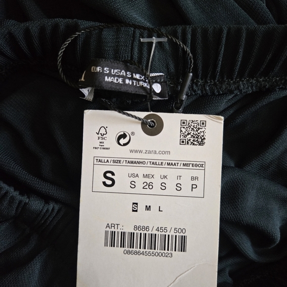 New Zara Pull-On Semi-Sheer Elastic Waist Wide Leg Dark Green Pants Small NWT - Picture 5 of 5